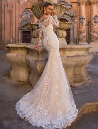 Engagement Formal Fall Wedding Dresses Two Piece Sweetheart Long Sleeve Court Train Lace Outdoor Bridal Gowns With Appliques Summer Wedding Party