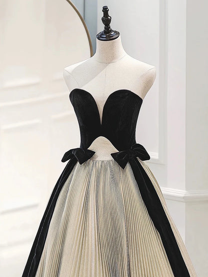 A-Line Sweetheart Neck Satin Velvet Champagne Prom Dress Evening Dress