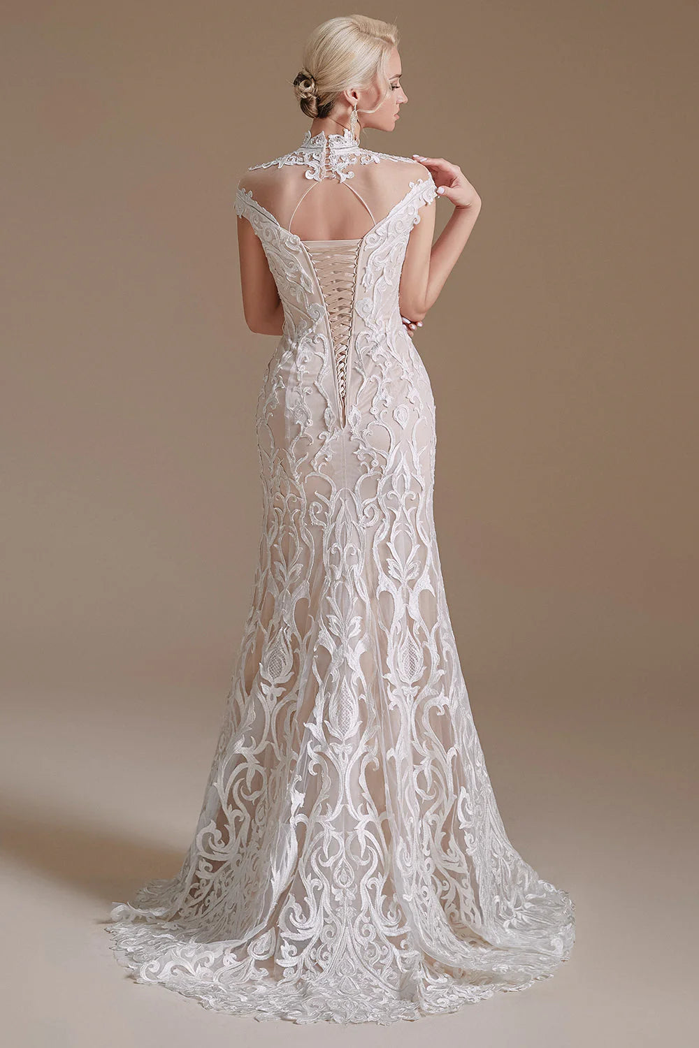 Mermaid White Lace See-Through Open Back Wedding Dress