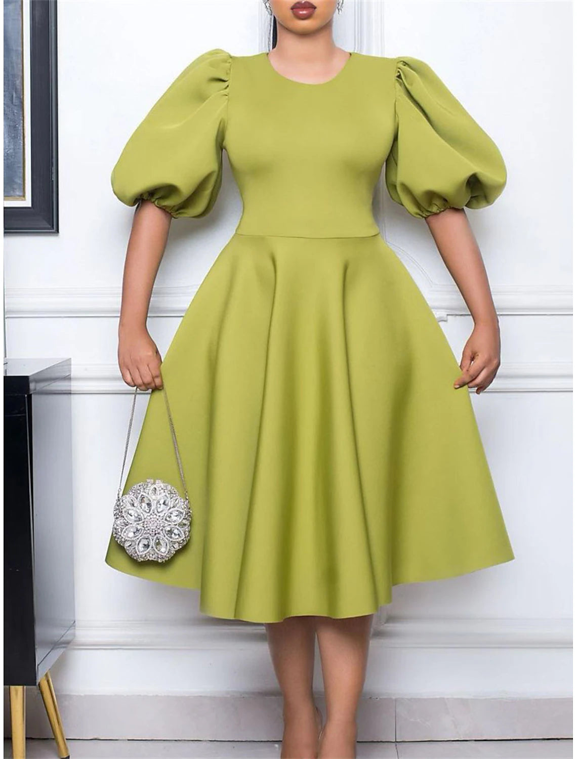 Ruched Crew Neck Short Sleeve Midi Dress Birthday Vacation Black Party Dress Cocktail DressWhite Summer Spring