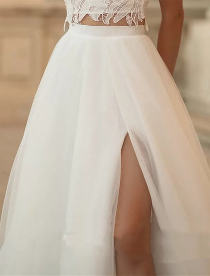 Beach Boho Wedding Dresses A-Line Separates Separates Sweep / Brush Train Satin Bridal half skirt Bridal Gowns With Split Front Solid Color