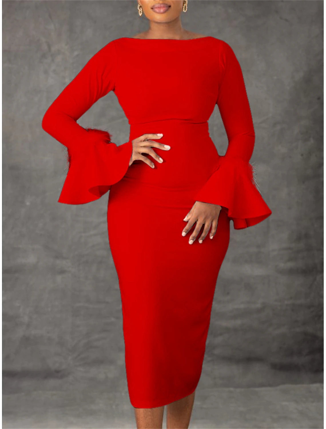 White Dress Party Dress Feather Dress Crew Neck Long Sleeve Midi Dress Birthday Vacation Black White Summer Spring