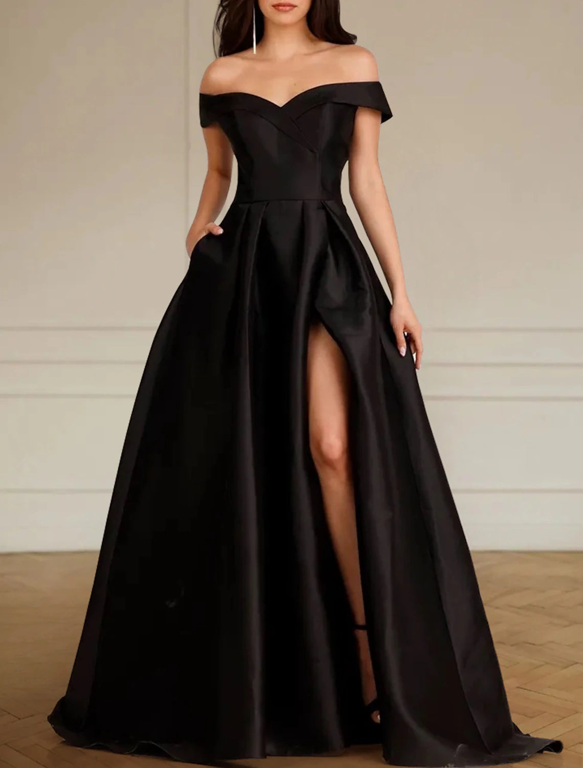 Engagement Formal Black Wedding Dresses A-Line Off Shoulder Sleeveless Koutun Dress Engagement Formal Black Wedding Dresses A-Line Off Shoulder Sleeveless Koutun Dress