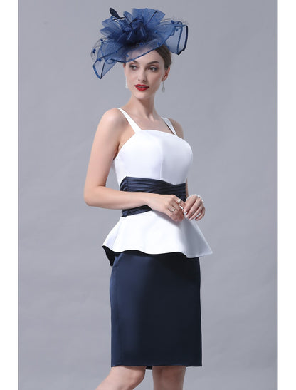 Sheath / Column Mother of the Bride Dress Vintage Plus Size Elegant Straight Neckline Knee Length Satin Sleeveless with Sash / Ribbon
