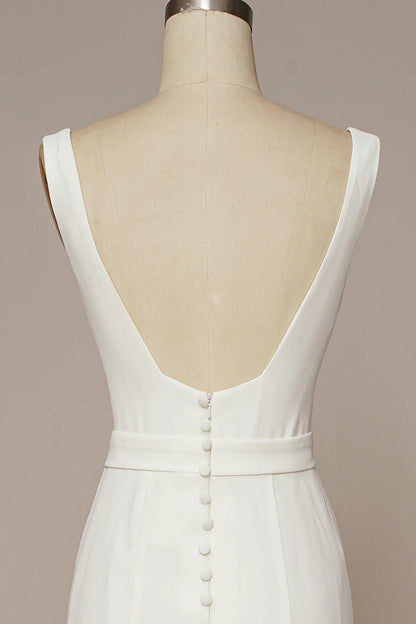 White Mermaid Square Neck Long Train Dress Wedding Dress