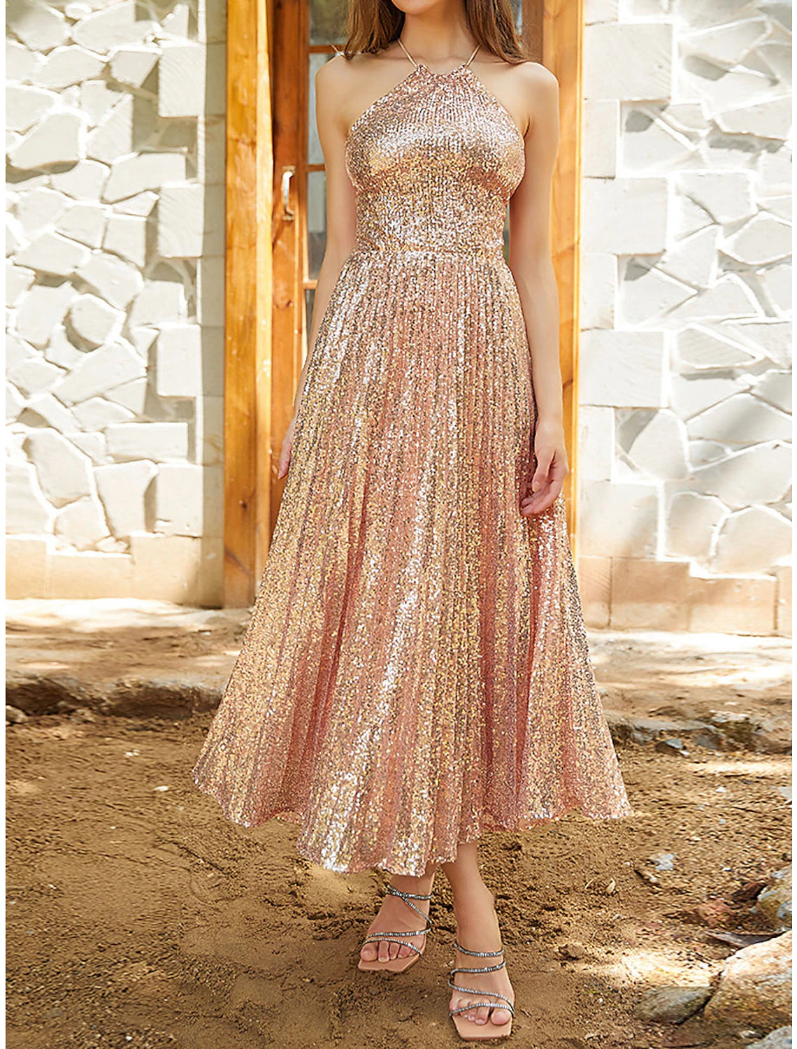 Women's Sequin Dress Rose Gold Dress Party Dress Sparkly Dress Cocktai – Koutun Dress