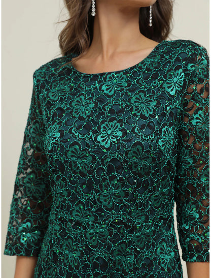 Women's Lace Dress Prom Dress Party Dress Lace Ruffle V Neck 3/4 Length Sleeve Vacation Green Spring Winter Dress