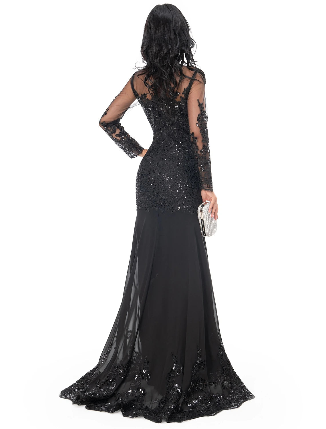 low heel womens black dress shoes O-Neck Cut Out Mesh Sequin Mermaid Dress – Parthea Fashion