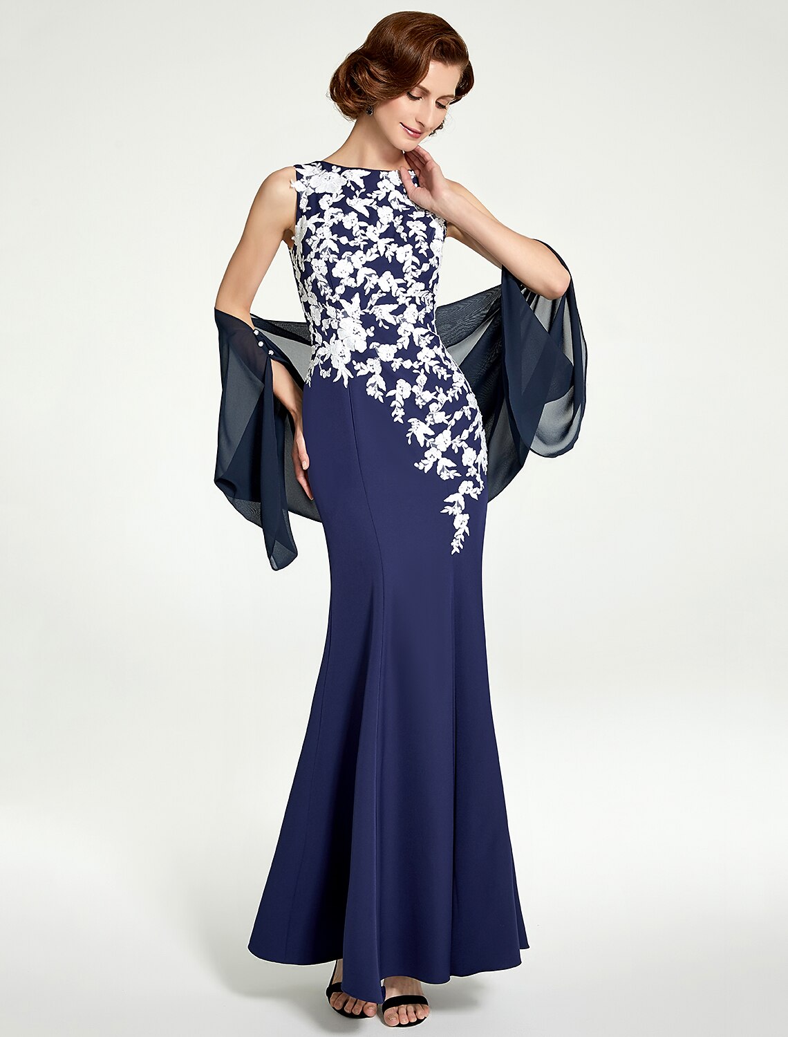 Mermaid / Trumpet Mother of the Bride Dress Jewel Neck Floor Length Chiffon Lace Sleeveless with Lace