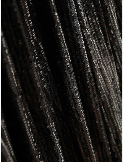 Black Sequins Halter Neck Sleeveless Black Party Dress Long Dress