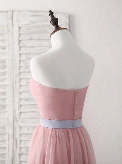 A-Line Pink Sweetheart Neck Tulle Long Prom Dress Bridesmaid Dress