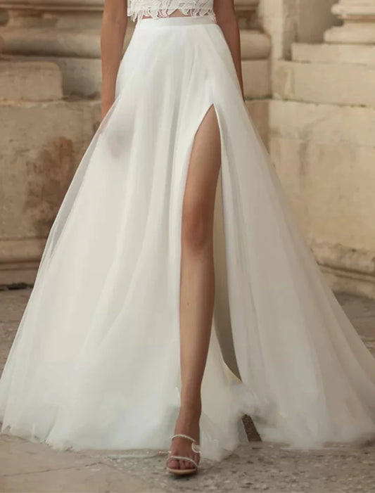 Beach Boho Wedding Dresses A-Line Separates Separates Sweep / Brush Train Satin Bridal half skirt Bridal Gowns With Split Front Solid Color