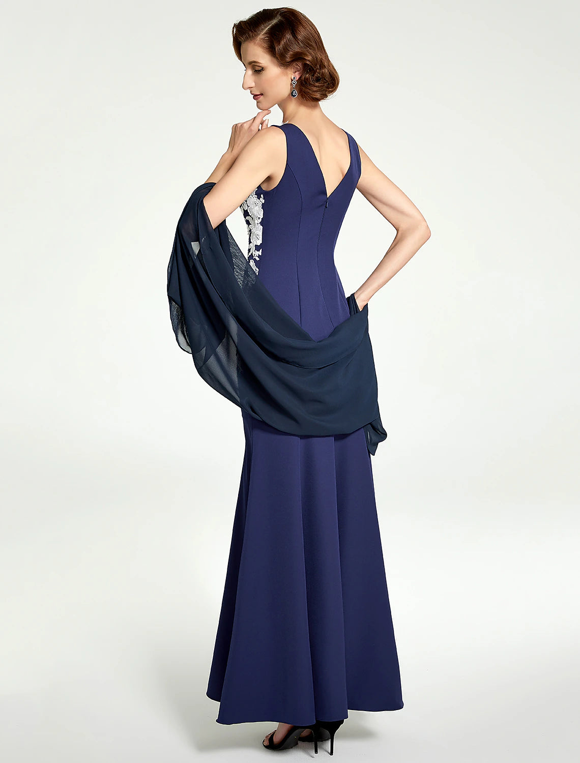 Mermaid / Trumpet Mother of the Bride Dress Jewel Neck Floor Length Chiffon Lace Sleeveless with Lace