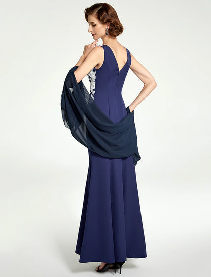 Mermaid / Trumpet Mother of the Bride Dress Jewel Neck Floor Length Chiffon Lace Sleeveless with Lace