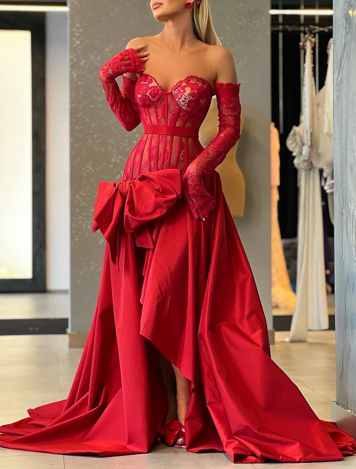 A-Line Evening Gown Corsets Dress Formal Masquerade Court Train Sleeve –  Koutun Dress
