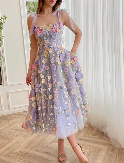A-Line Cocktail Dresses Corsets Dress Wedding Guest Summer Tea Length – Koutun Dress