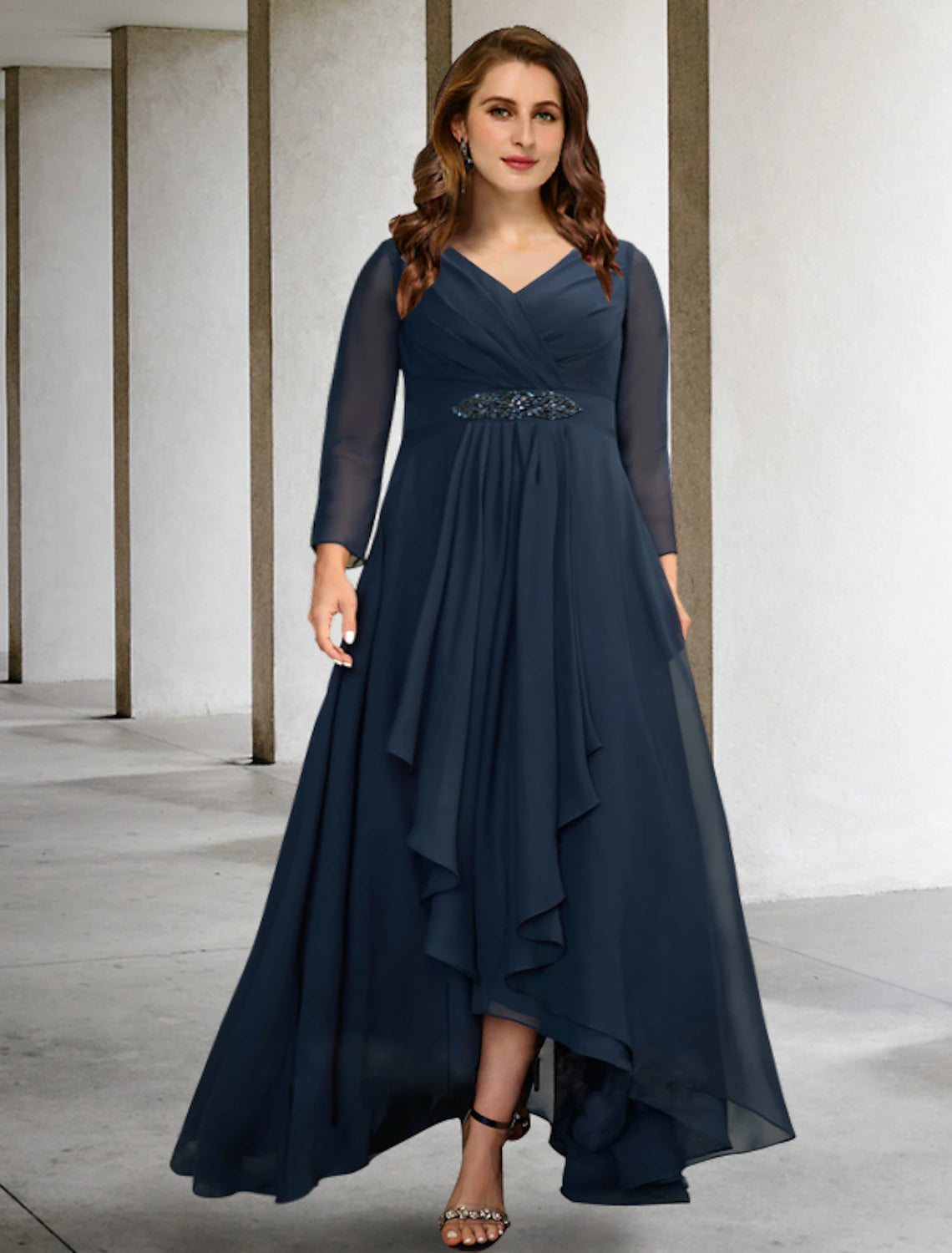 a line dress for big tummy Glamorous A Line Plus Size V-neck Prom Dress with Sash