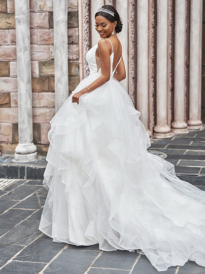 A-Line/Princess Tulle Ruffles Spaghetti Straps Sleeveless Sweep/Brush   Koutun Dress