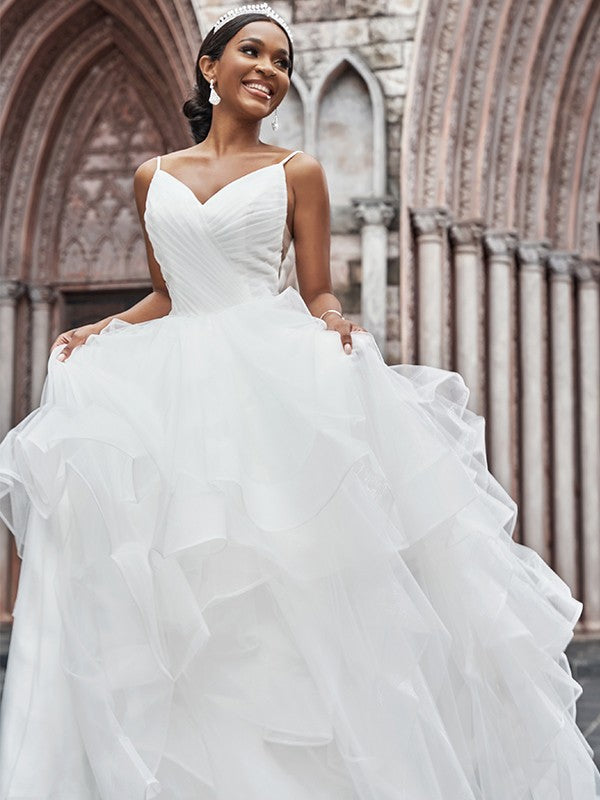 A-Line/Princess Tulle Ruffles Spaghetti Straps Sleeveless Sweep/Brush   Koutun Dress
