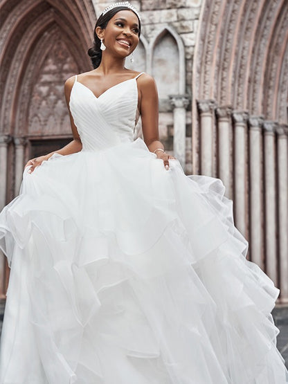 A-Line/Princess Tulle Ruffles Spaghetti Straps Sleeveless Sweep/Brush –  Koutun Dress
