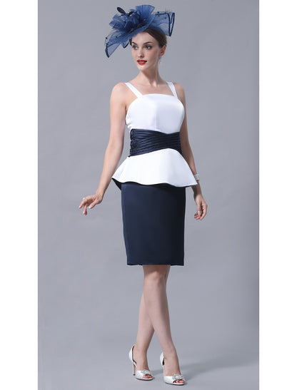 Sheath / Column Mother of the Bride Dress Vintage Plus Size Elegant Straight Neckline Knee Length Satin Sleeveless with Sash / Ribbon