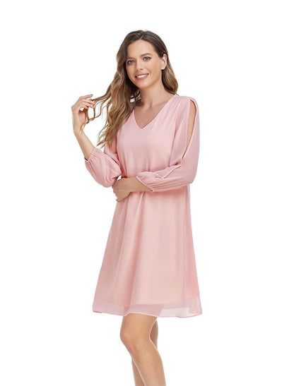 A-Line Empire Homecoming Cocktail Party Dress V Neck 3/4 Length Sleeve Short / Mini Chiffon with Slit Pure Color