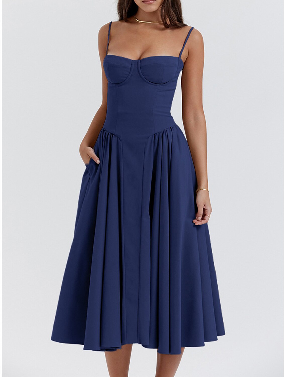 Women's Party Dress Cocktail Dress Slip Dress Ruched Sleeveless Midi Dress Vacation Elegant Black Yellow Summer Spring