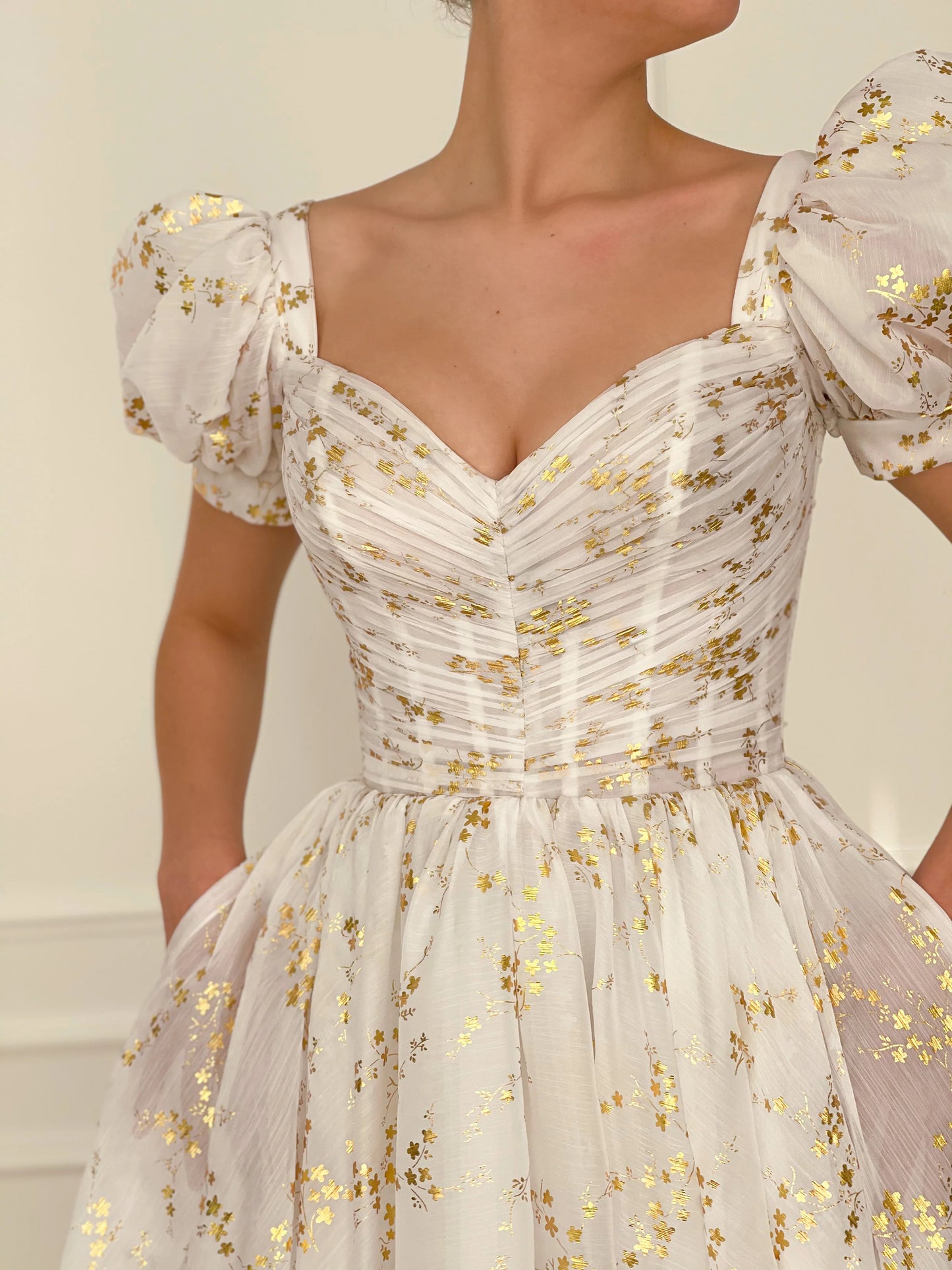 Cute A-Line White Gilded Lily Tea-length Dress V-neck Prom Dress