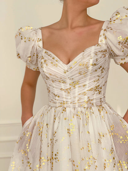 Cute A-Line White Gilded Lily Tea-length Dress V-neck Prom Dress