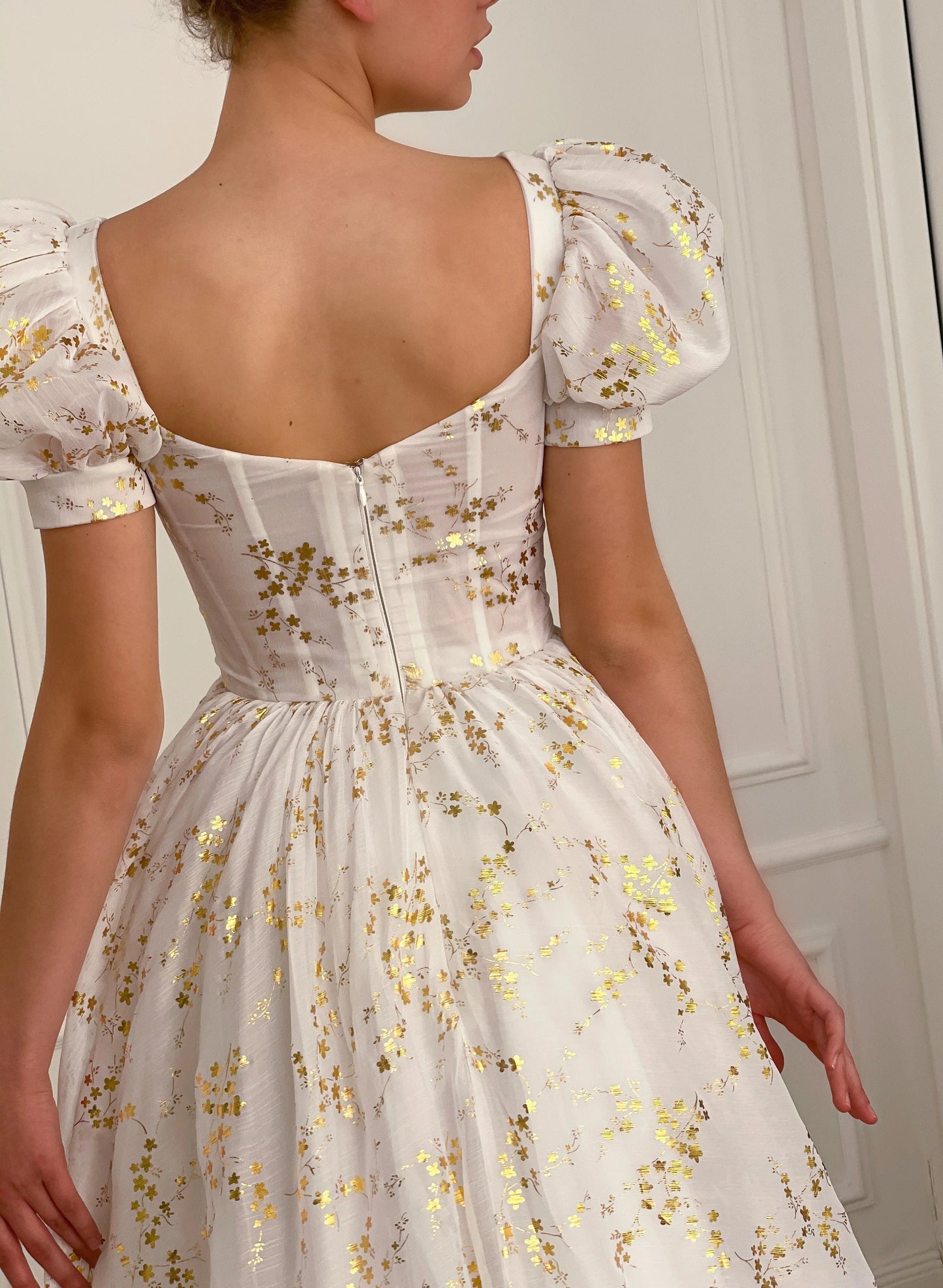 Cute A-Line White Gilded Lily Tea-length Dress V-neck Prom Dress