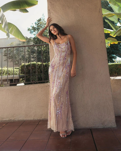 Ethereal Mermaid Square-Neck Sleeveless Sequin-Embellished Prom Dress