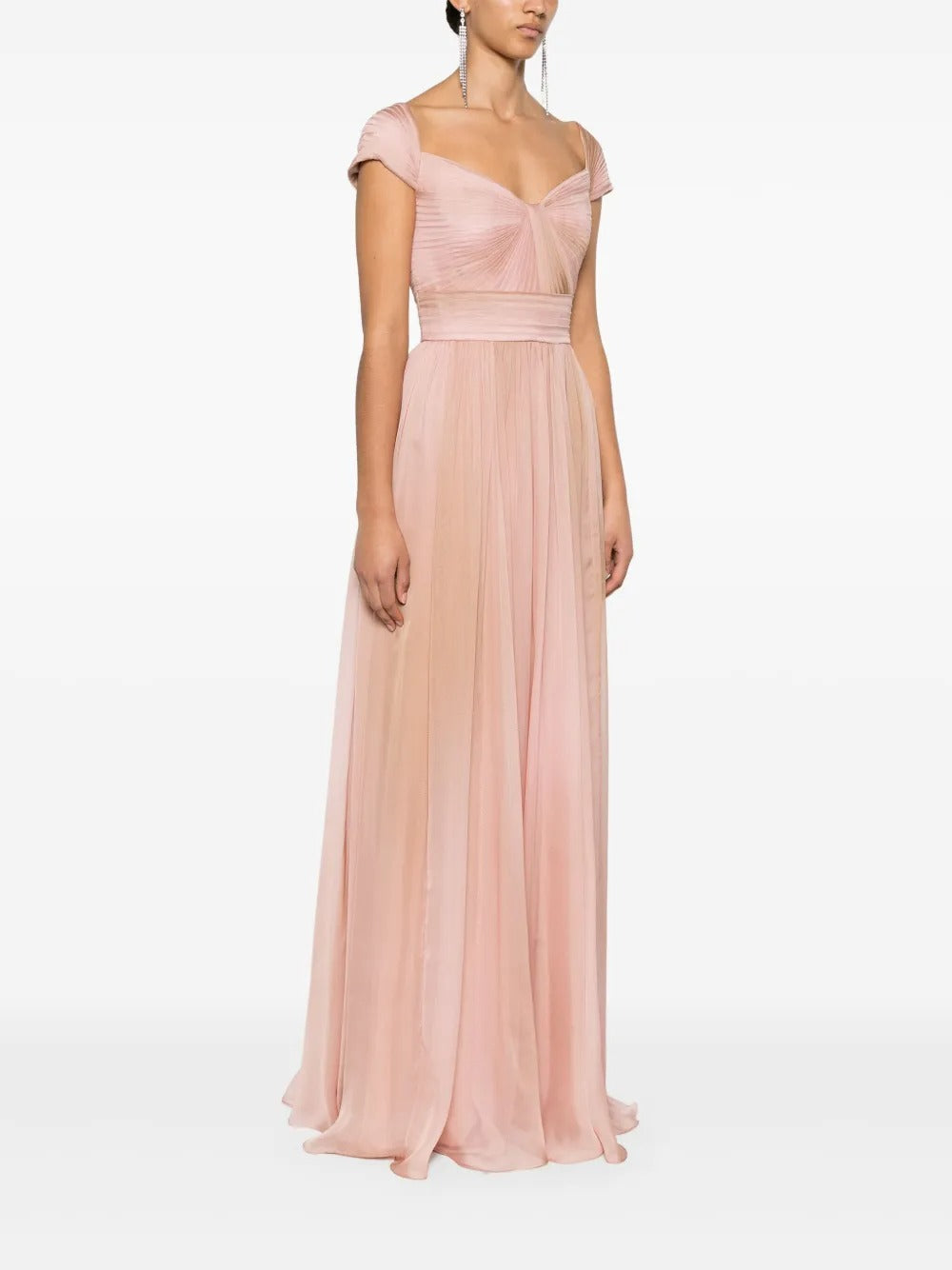 Romantic Blush Pink Off-Shoulder Pleated Chiffon Gown