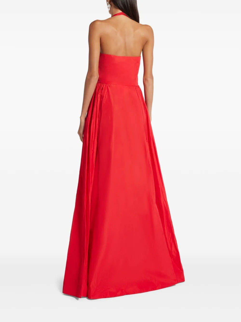Bold Red Halter Neck Tie-Detail Taffeta Ball Gown