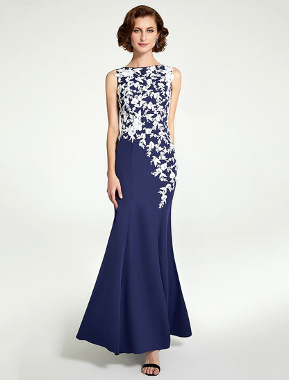 Mermaid / Trumpet Mother of the Bride Dress Jewel Neck Floor Length Chiffon Lace Sleeveless with Lace