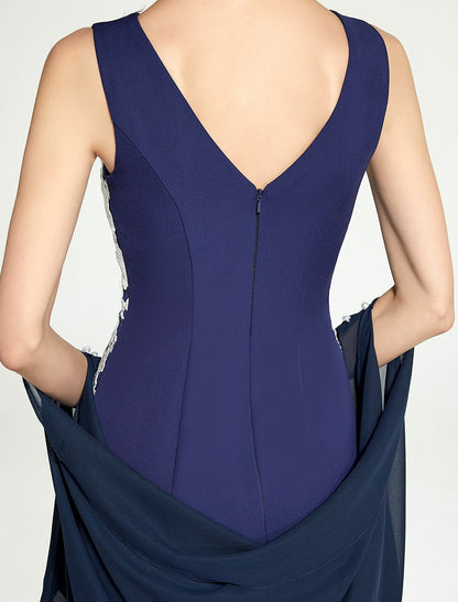 Mermaid / Trumpet Mother of the Bride Dress Jewel Neck Floor Length Chiffon Lace Sleeveless with Lace