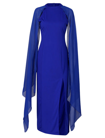 Sheath / Column Party Dresses Elegant Dress Wedding Guest Floor Length Sleeveless Jewel Neck Fall Wedding Guest Chiffon with Slit