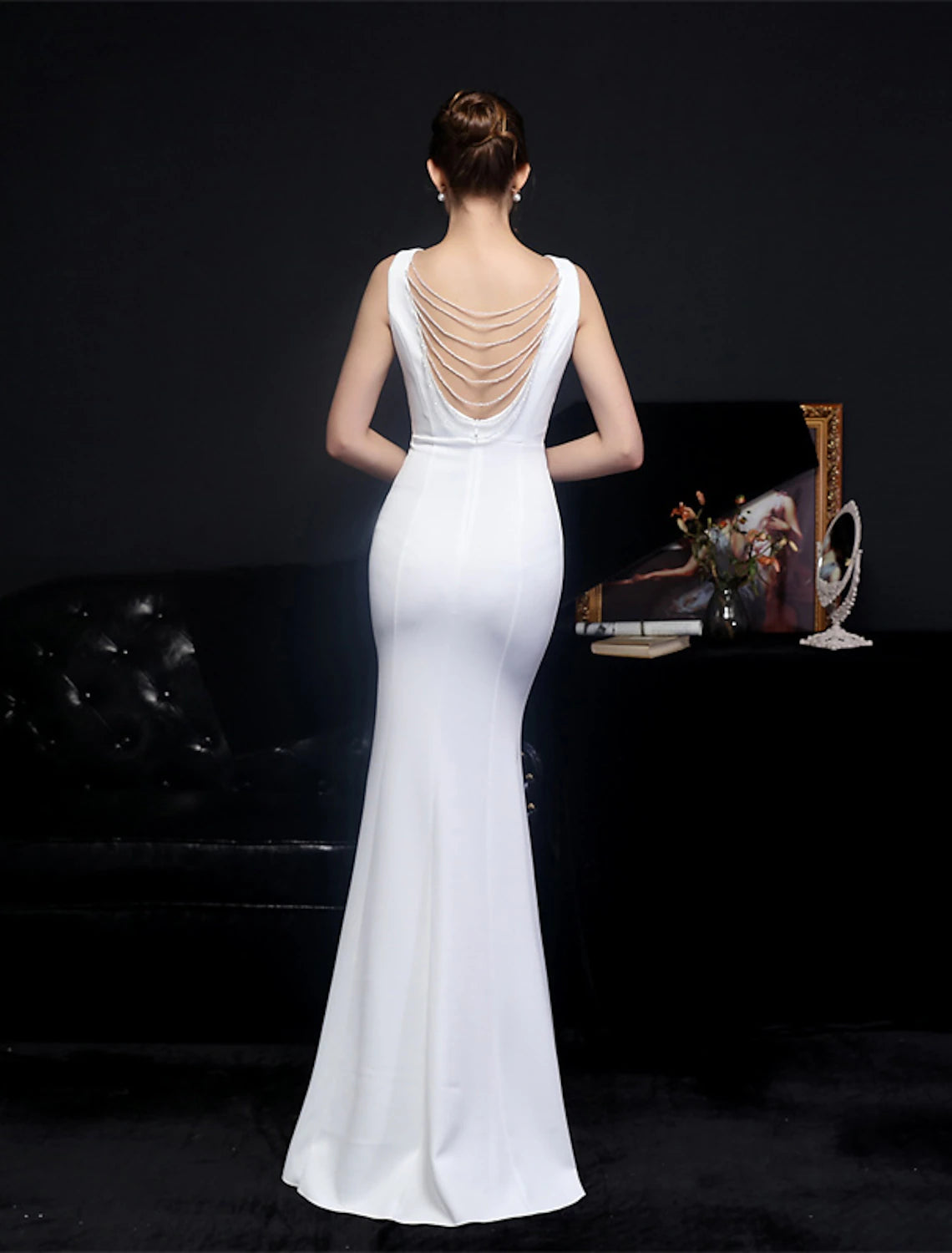Mermaid / Trumpet Prom Dresses Elegant Dress Formal Floor Length Sleeveless V Neck Polyester with Slit