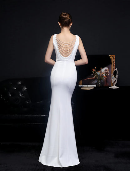 Mermaid / Trumpet Prom Dresses Elegant Dress Formal Floor Length Sleeveless V Neck Polyester with Slit