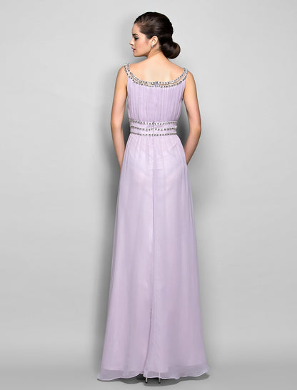 Sheath / Column Open Back Prom Formal Evening Military Ball Dress Scoop Neck Floor Length Georgette with Beading