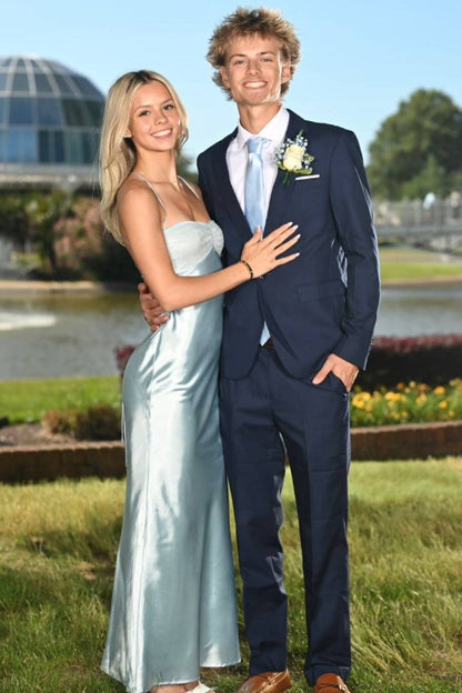 Light Blue Mermaid Spaghetti Strap Zip Back Floor-Length Evening Dress