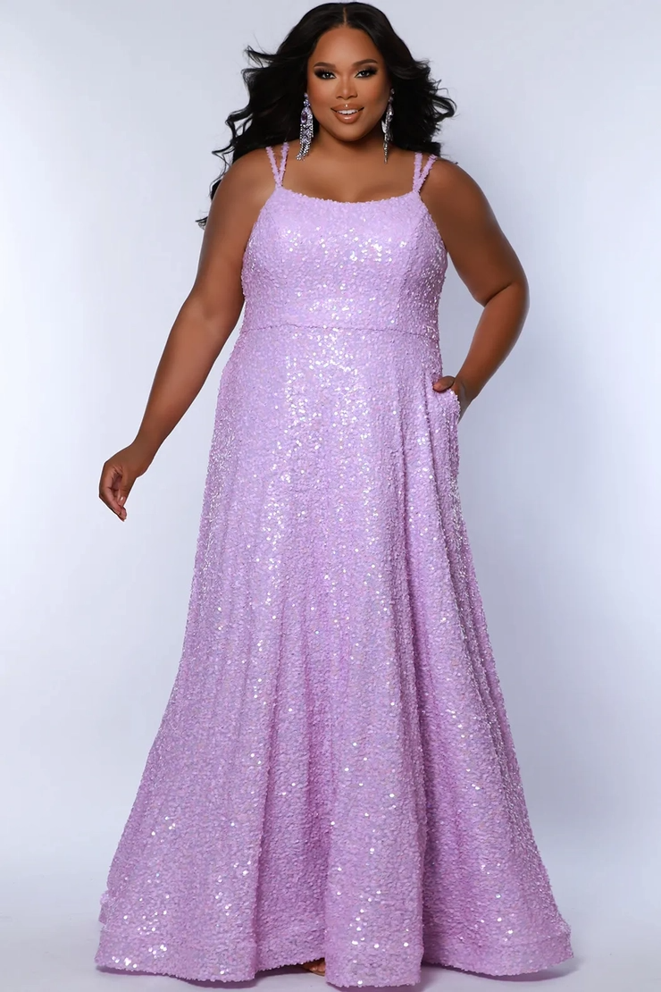 lilac plus size a-line sequin prom dress double spaghetti straps with pockets