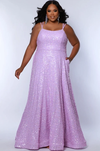 lilac plus size a-line sequin prom dress double spaghetti straps with pockets
