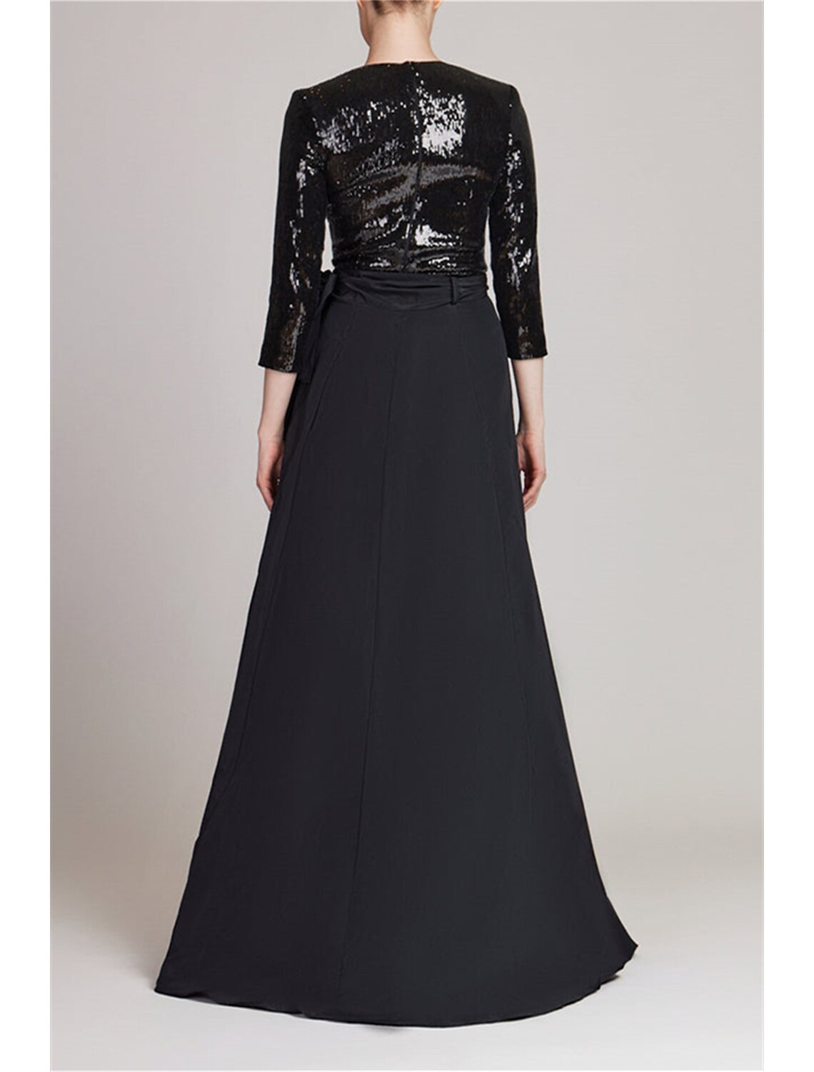 A-Line Sheath / Column Mother of the Bride Dress Wedding Guest Sparkle & Shine Elegant Bateau Neck Detachable Charmeuse Sequined 3/4 Length Sleeve with Bow(s) Split Front Bandage