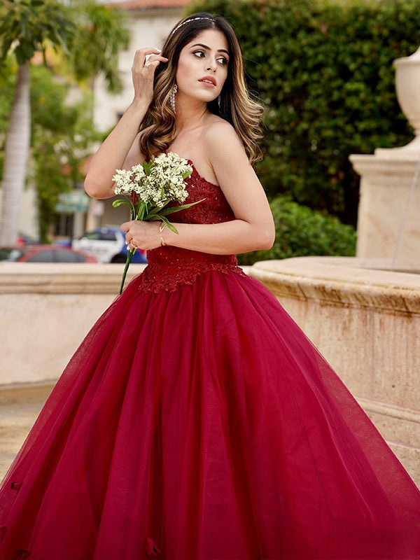 Ball Gown Tulle Applique Sweetheart Sleeveless Floor-Length Dresses