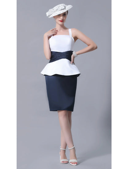 Sheath / Column Mother of the Bride Dress Vintage Plus Size Elegant Straight Neckline Knee Length Satin Sleeveless with Sash / Ribbon