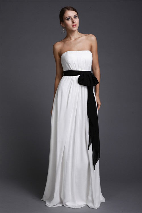 Sheath/Column Strapless Sash/Ribbon/Belt Long Sleeveless Chiffon Bridesmaid Dresses