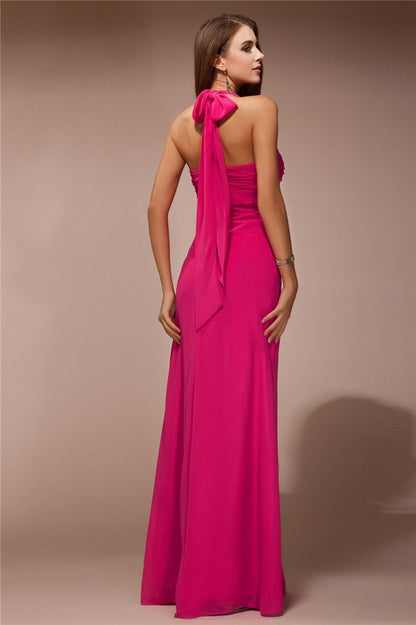 Sheath/Column Halter Sleeveless Long Ruffles Chiffon Bridesmaid Dresses