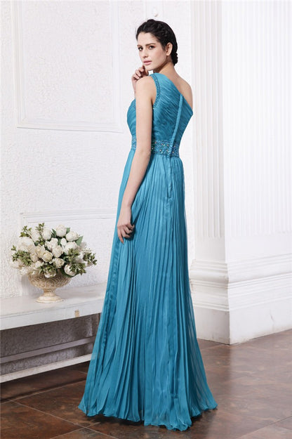 Sheath/Column One-Shoulder Sleeveless Beading Pleats Long Chiffon Bridesmaid Dresses