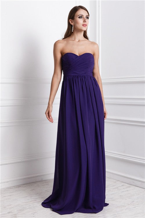 Sheath/Column Sweetheart Sleeveless Ruffles Long Chiffon Bridesmaid Dresses