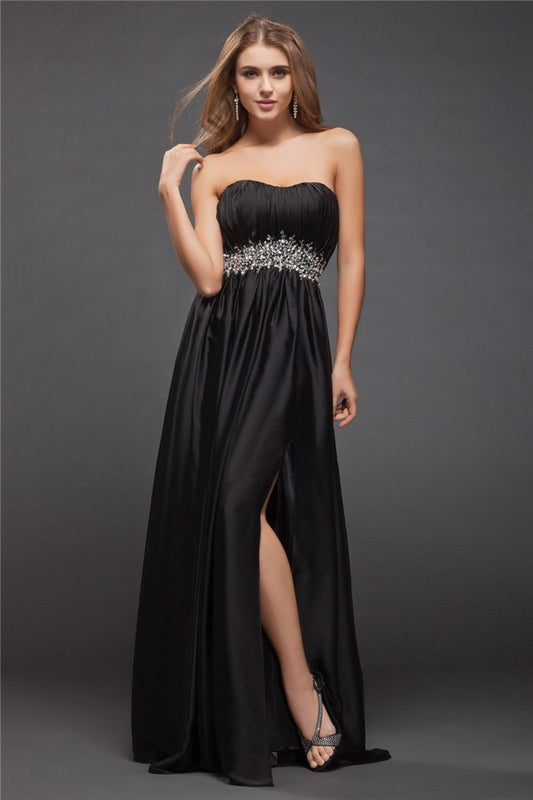Sheath/Column Sweetheart Sleeveless Beading Long Charmeuse Bridesmaid Dresses